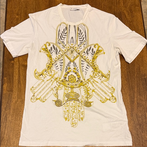 Versace White Tee with Gold Ornate Design - Picture 1 of 4